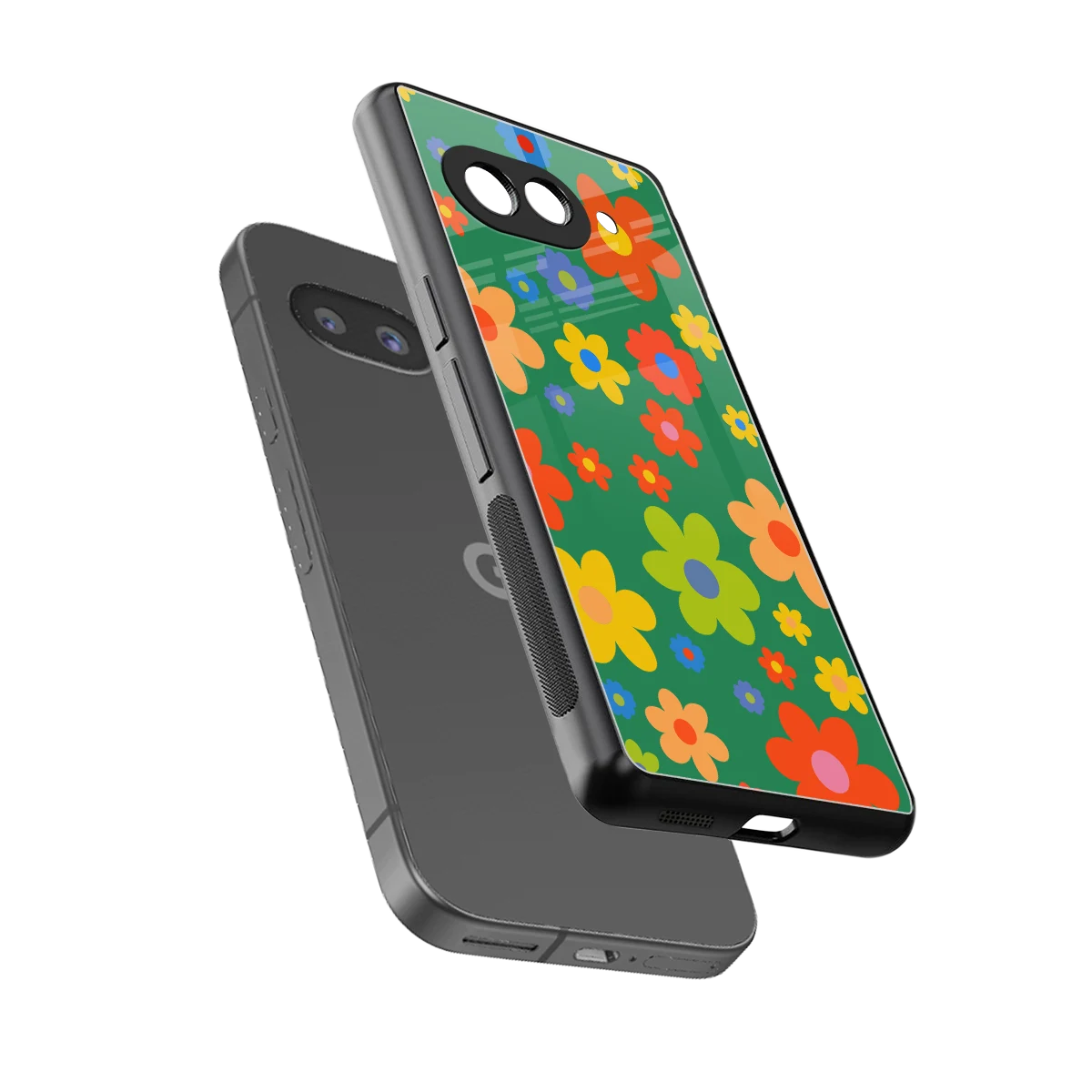 Greenery Blossom sleek google pixel 9a cover with tempered glass back and TPU edges