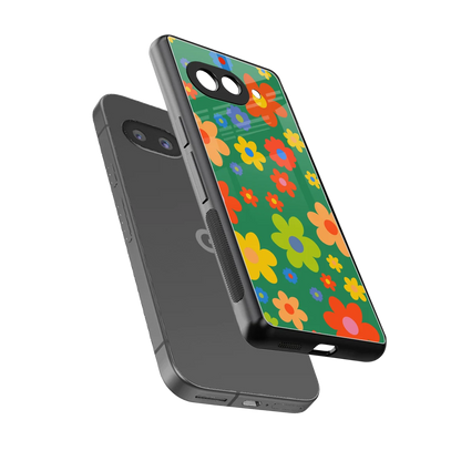 Greenery Blossom sleek google pixel 9a cover with tempered glass back and TPU edges