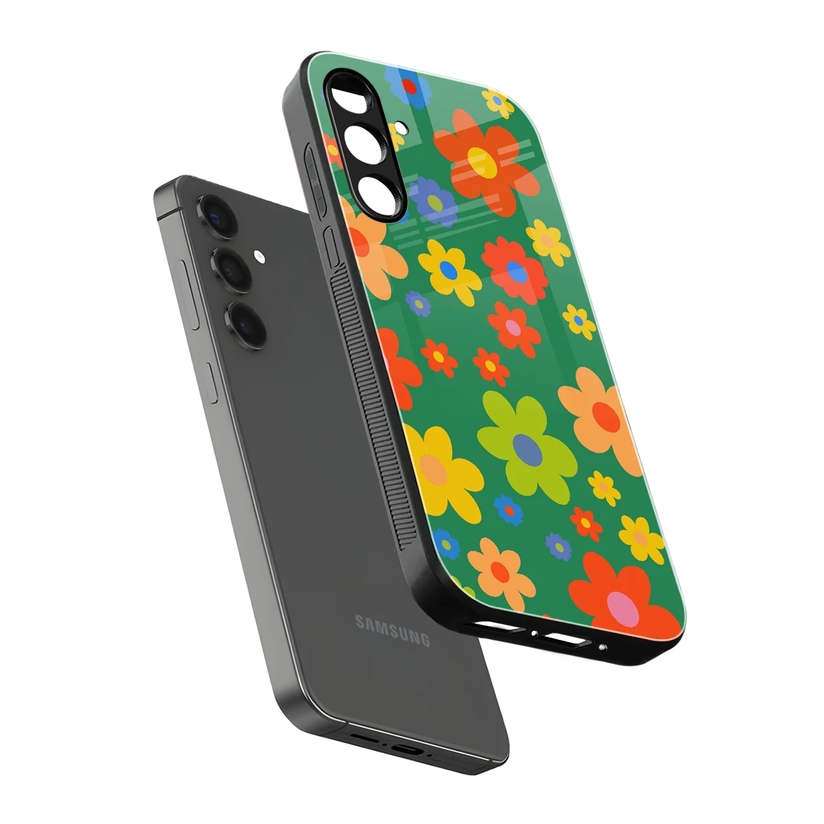 Greenery Blossom sleek samsung galaxy a55 5g cover with tempered glass back and TPU edges