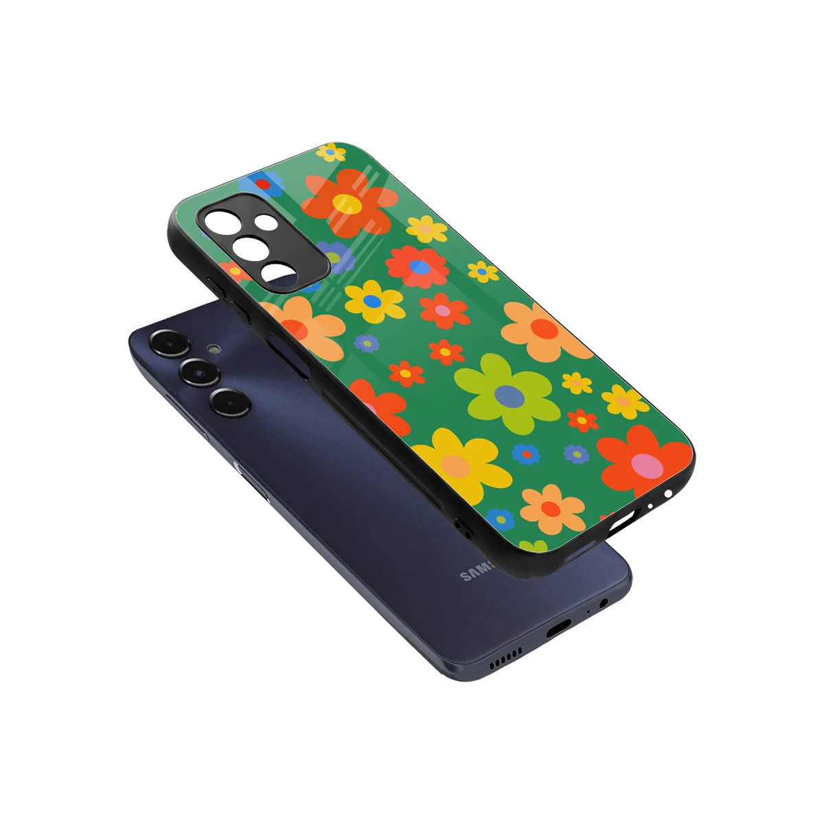 Greenery Blossom sleek samsung galaxy m14 5g cover with tempered glass back and TPU edges