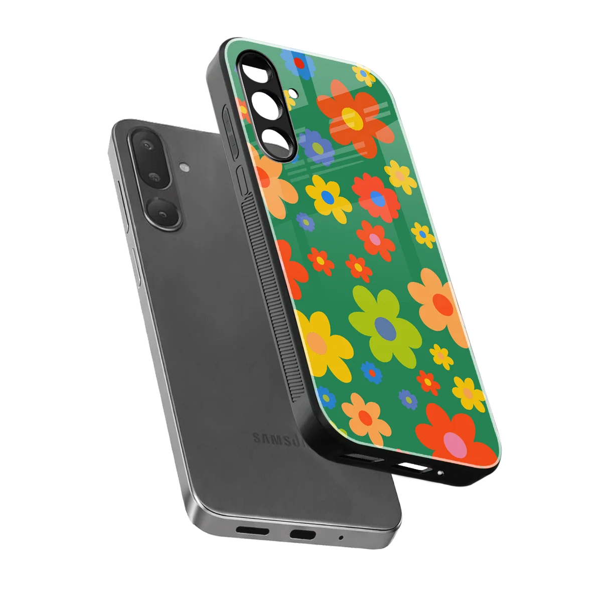 Greenery Blossom sleek samsung galaxy m56 5g cover with tempered glass back and TPU edges