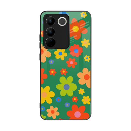 Greenery Blossom back phone cover | glass case for vivo v27 5g