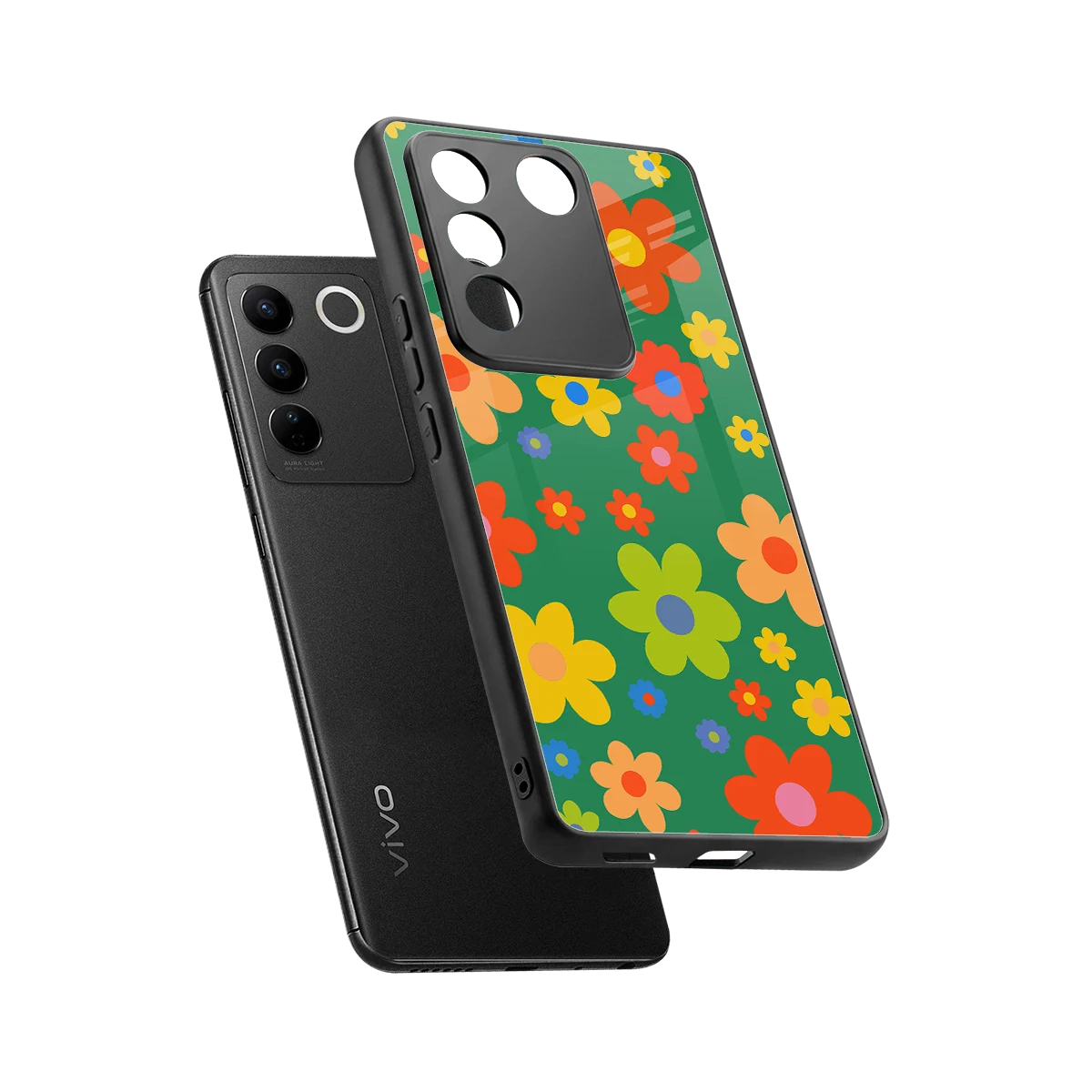 Greenery Blossom sleek vivo v27 5g cover with tempered glass back and TPU edges