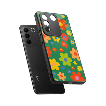 Greenery Blossom sleek vivo v27 5g cover with tempered glass back and TPU edges