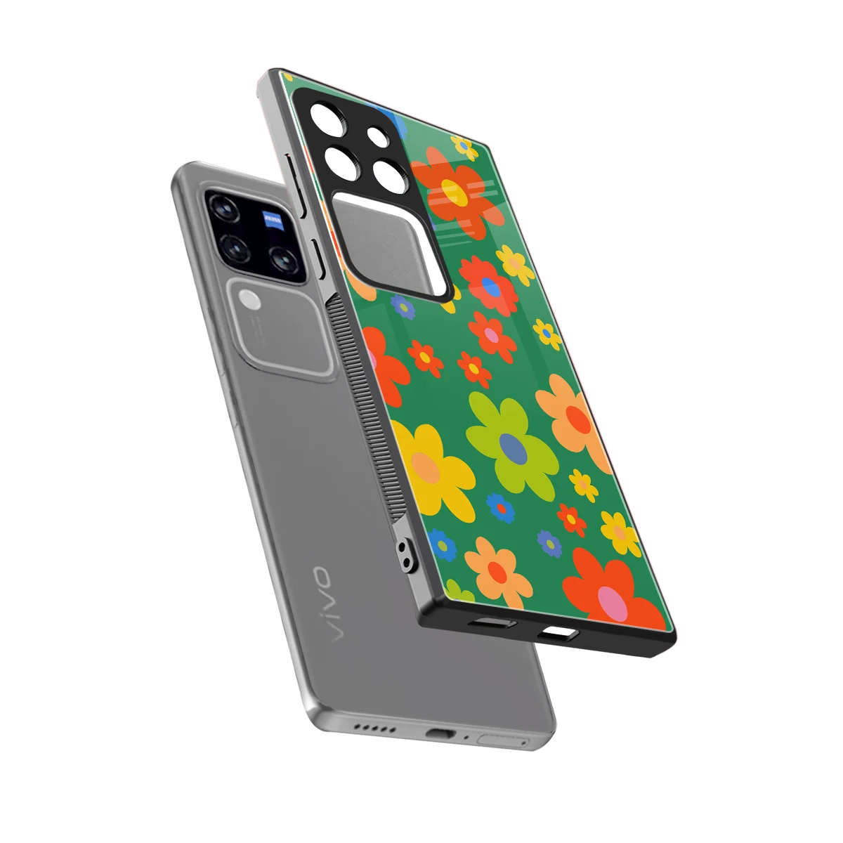 Greenery Blossom sleekvivo v30 pro cover with tempered glass back and TPU edges