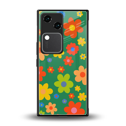 Greenery Blossom back phone cover | glass case for vivo v30
