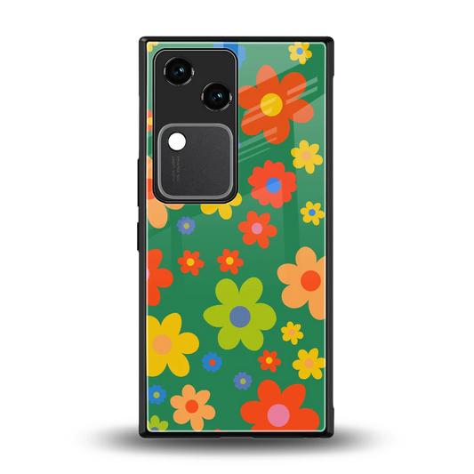 Greenery Blossom back phone cover | glass case for vivo v30