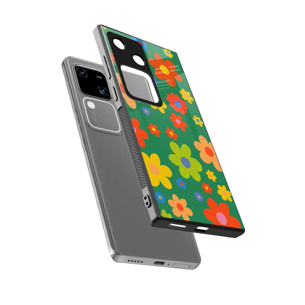Greenery Blossom sleek vivo v30 cover with tempered glass back and TPU edges