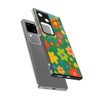Greenery Blossom sleek vivo v30 cover with tempered glass back and TPU edges