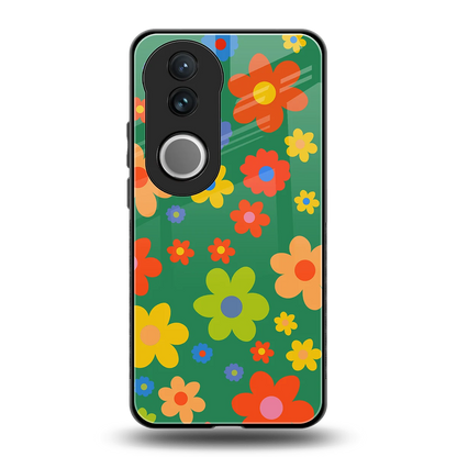Greenery Blossom back phone cover | glass case for vivo v50