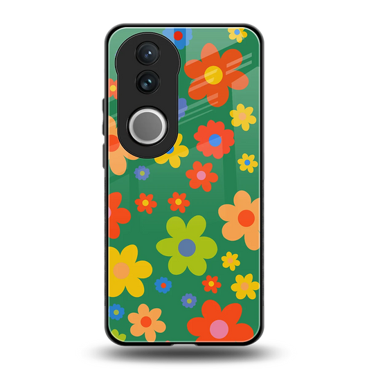 Greenery Blossom back phone cover | glass case for vivo v50