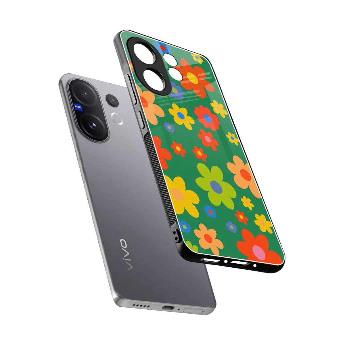 Greenery Blossom sleek vivo v60 cover with tempered glass back and TPU edges
