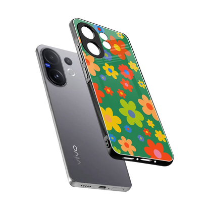 Greenery Blossom sleek vivo v60 cover with tempered glass back and TPU edges
