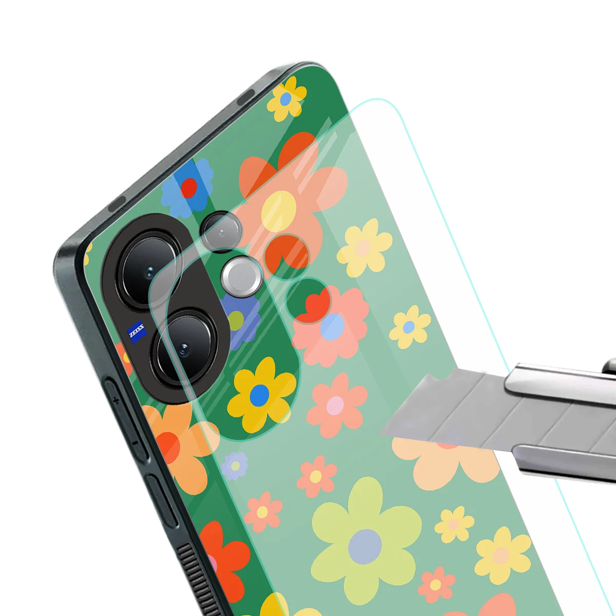 Greenery Blossom stylish phone case for vivo v60 | glossy glass and slim fit