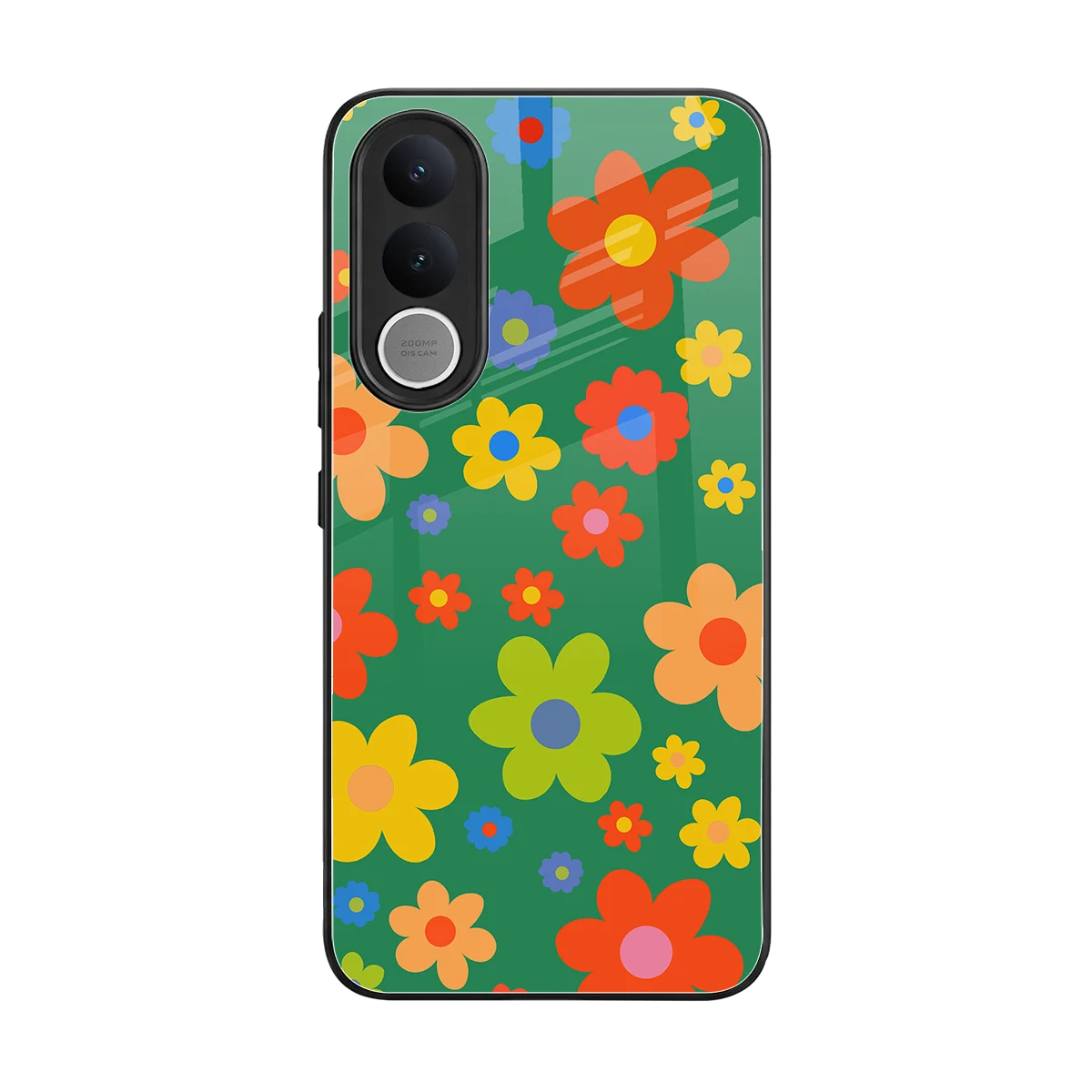 Greenery Blossom back phone cover | glass case for vivo v70 fe