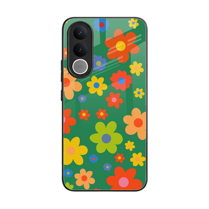 Greenery Blossom back phone cover | glass case for vivo v70 fe