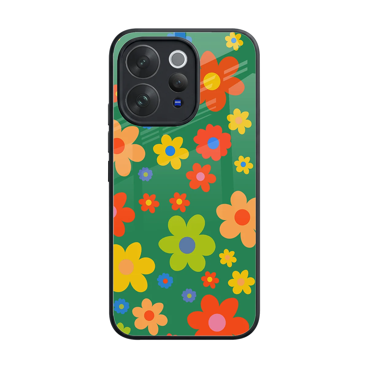 Greenery Blossom back phone cover | glass case for vivo v70 elite