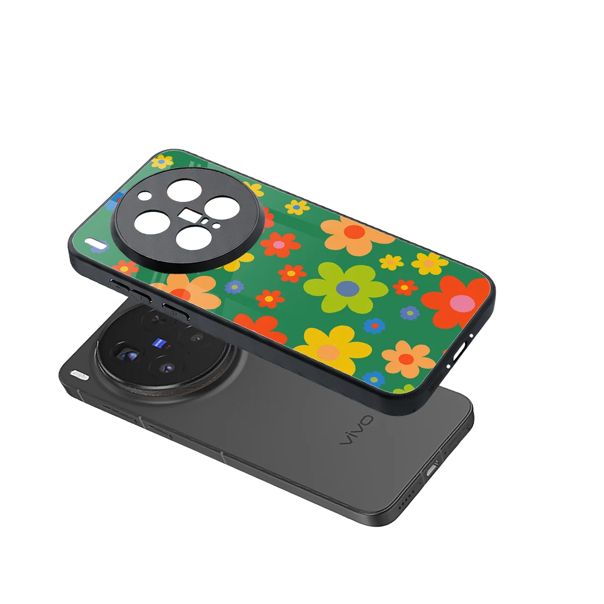 Greenery Blossom sleek vivo x300 pro cover with tempered glass back and TPU edges
