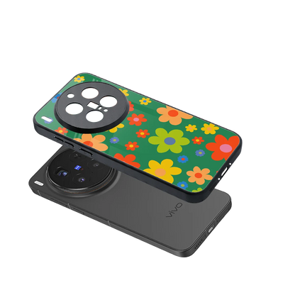 Greenery Blossom sleek vivo x300 pro cover with tempered glass back and TPU edges