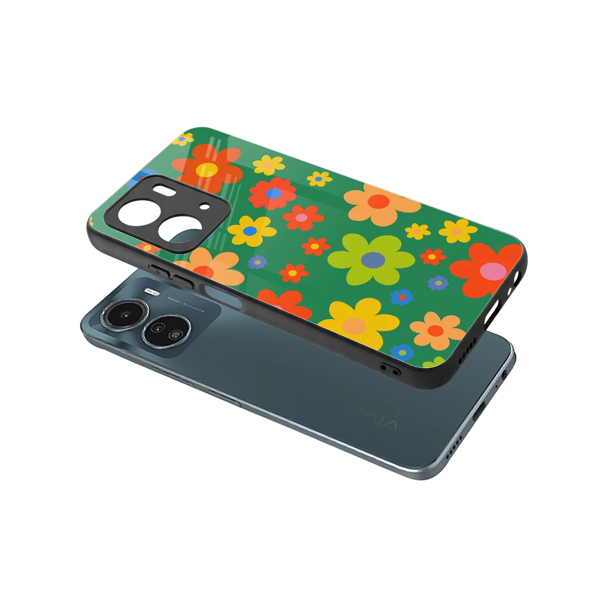 Greenery Blossom sleek vivo y16 cover with tempered glass back and TPU edges
