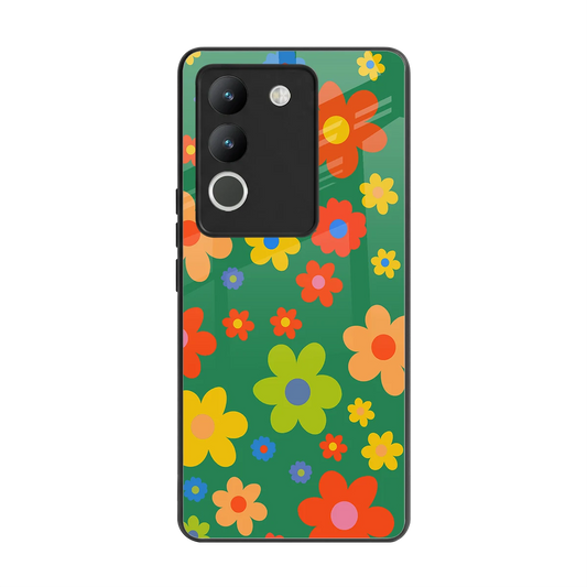 Greenery Blossom back phone cover | glass case for vivo y200 5g