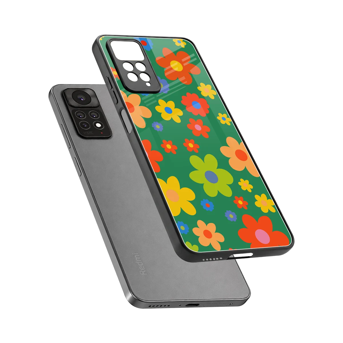 Greenery Blossom sleek redmi note 11 pro cover with tempered glass back and TPU edges