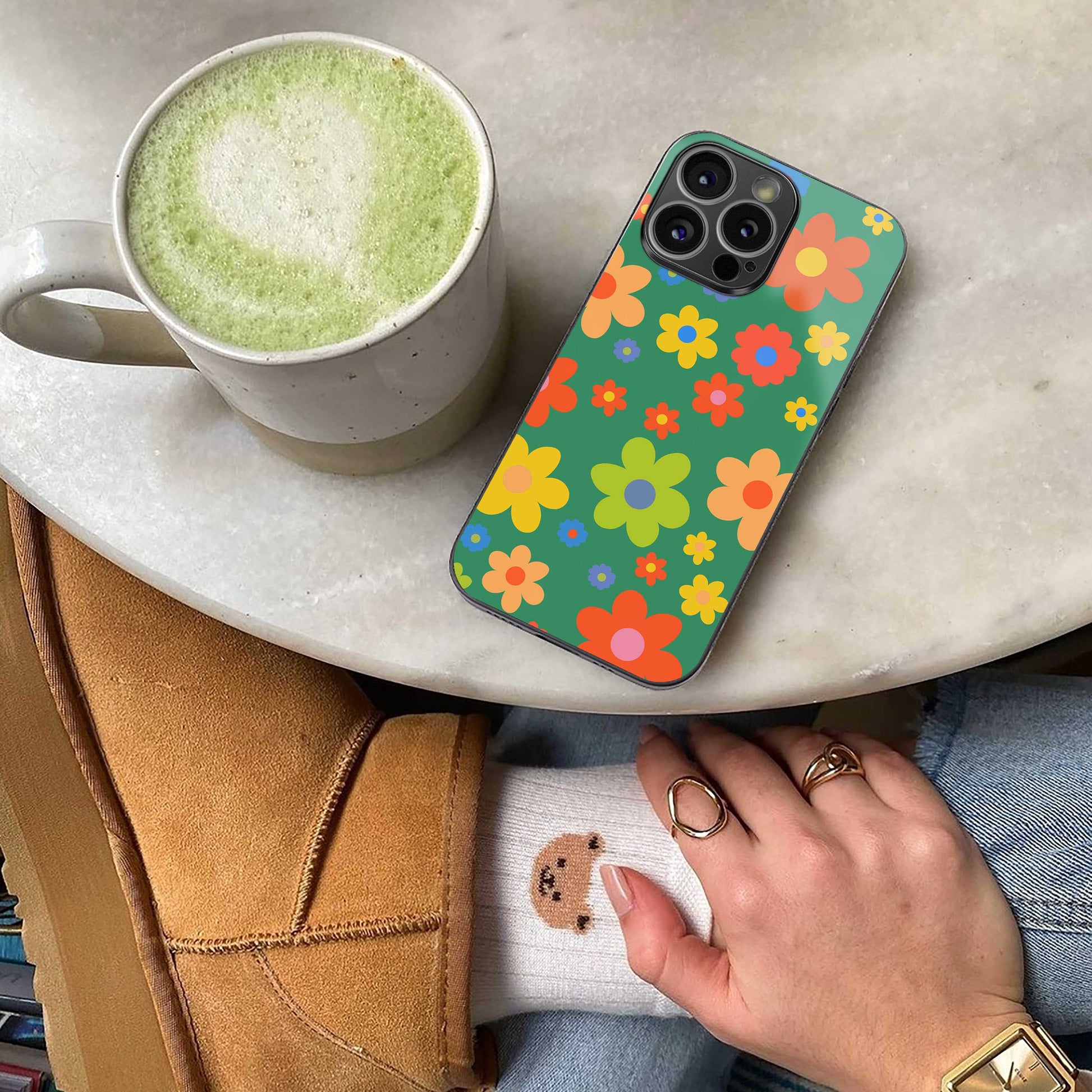 Greenery Blossom luxury glass phone case for iPhone 16 | scratch and drop resistant