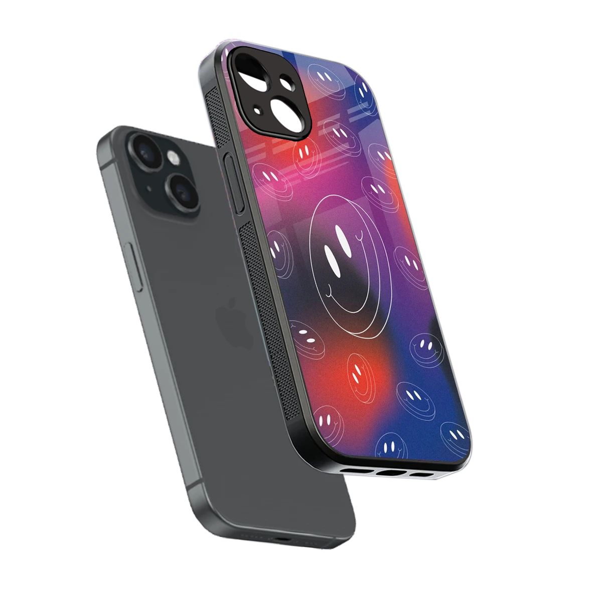 Happy Vibes sleek iphone 13 cover with tempered glass back and TPU edges