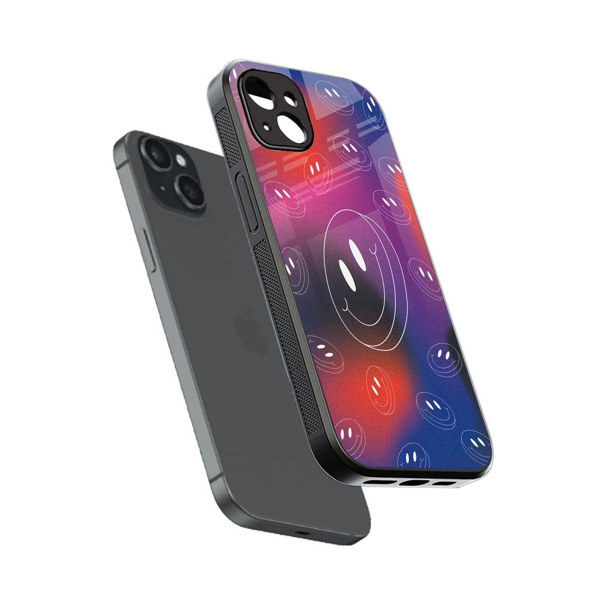 Happy Vibes sleek iphone 14 plus cover with tempered glass back and TPU edges