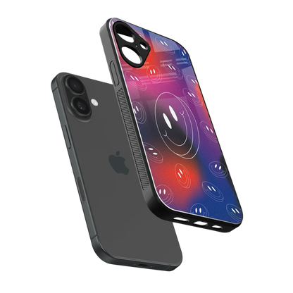 Happy Vibes sleek iphone 16 plus cover with tempered glass back and TPU edges