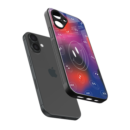 Happy Vibes sleek iPhone 16 cover with tempered glass back and TPU edges