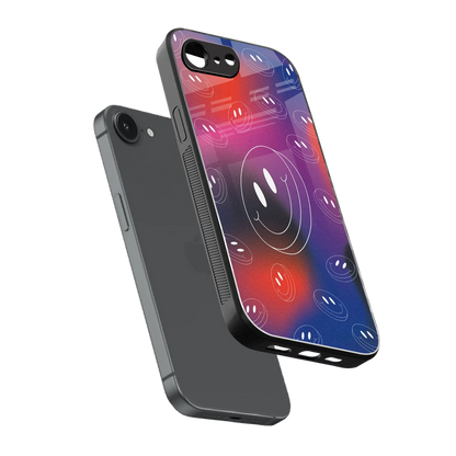 Happy Vibes sleek iphone 16e cover with tempered glass back and TPU edges