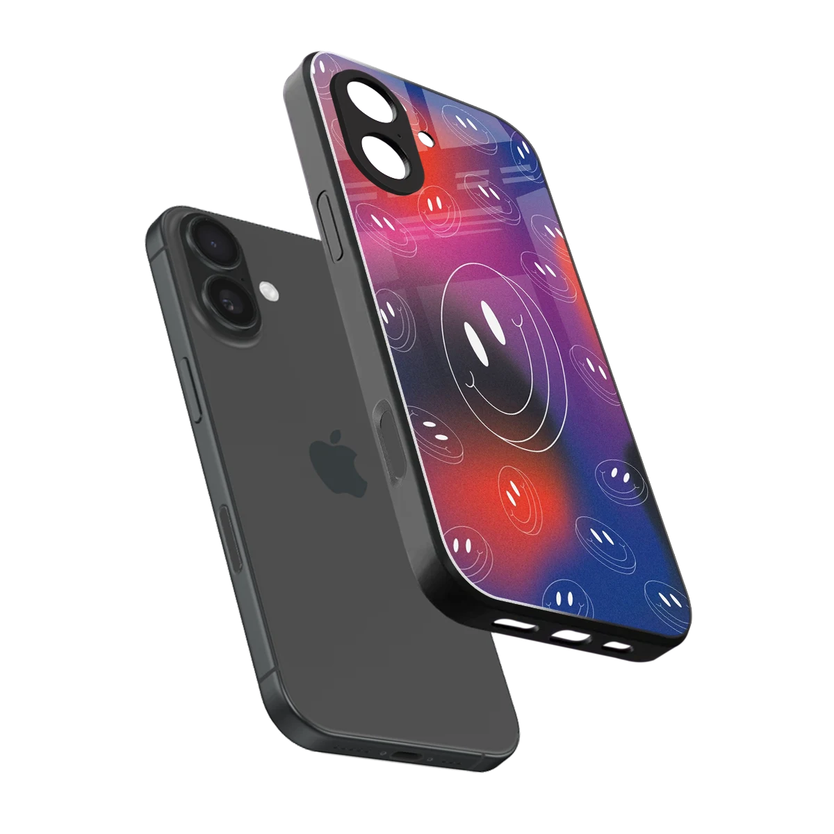 Happy Vibes sleek iphone 17 cover with tempered glass back and TPU edges
