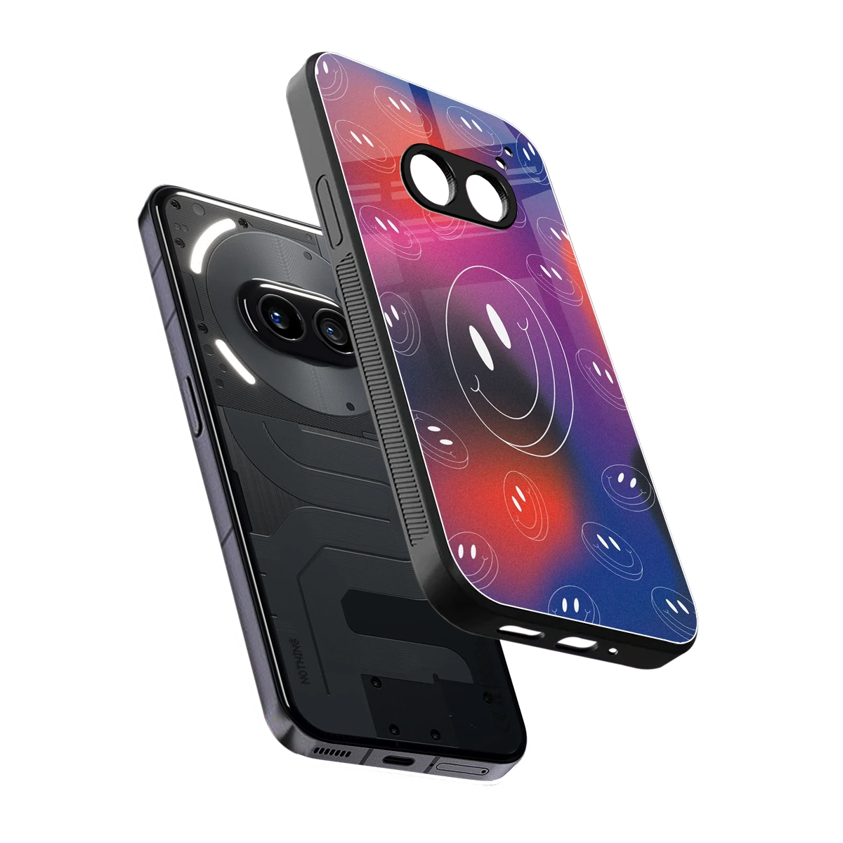 Happy Vibes sleek nothing phone 2a cover with tempered glass back and TPU edges