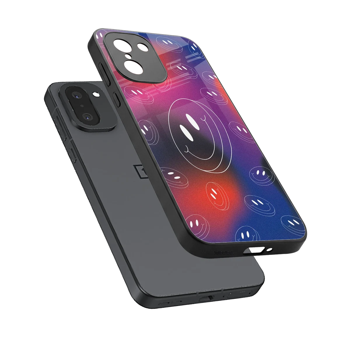 Happy Vibes sleek oneplus 15r cover with tempered glass back and TPU edges
