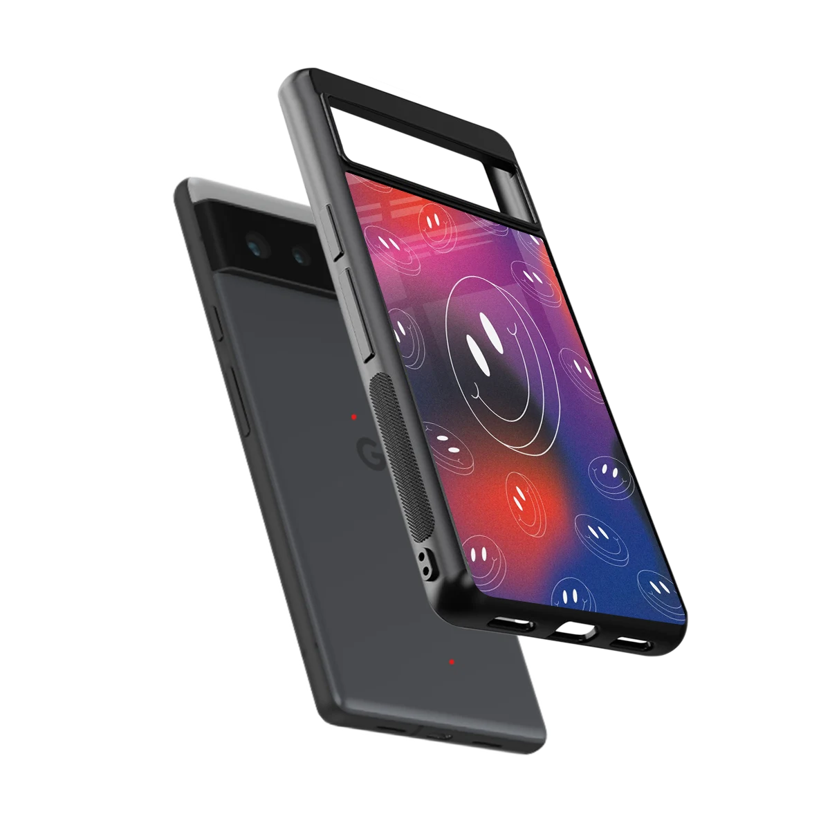 Happy Vibes sleek google pixel 6a cover with tempered glass back and TPU edges