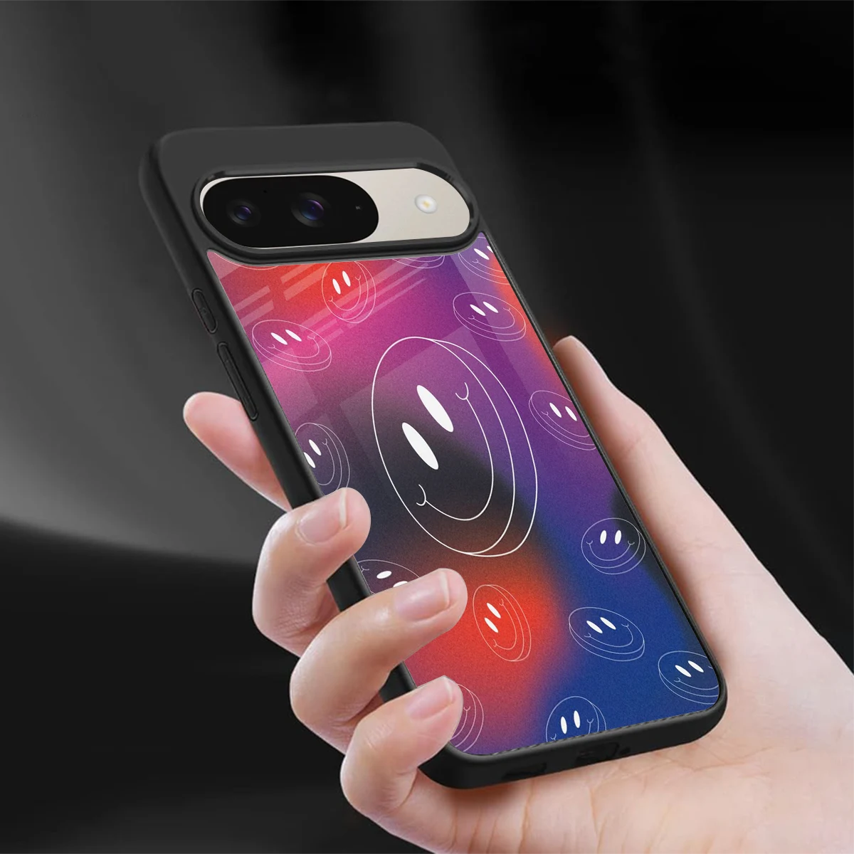 Happy Vibes sleek google pixel 9 cover with tempered glass back and TPU edges