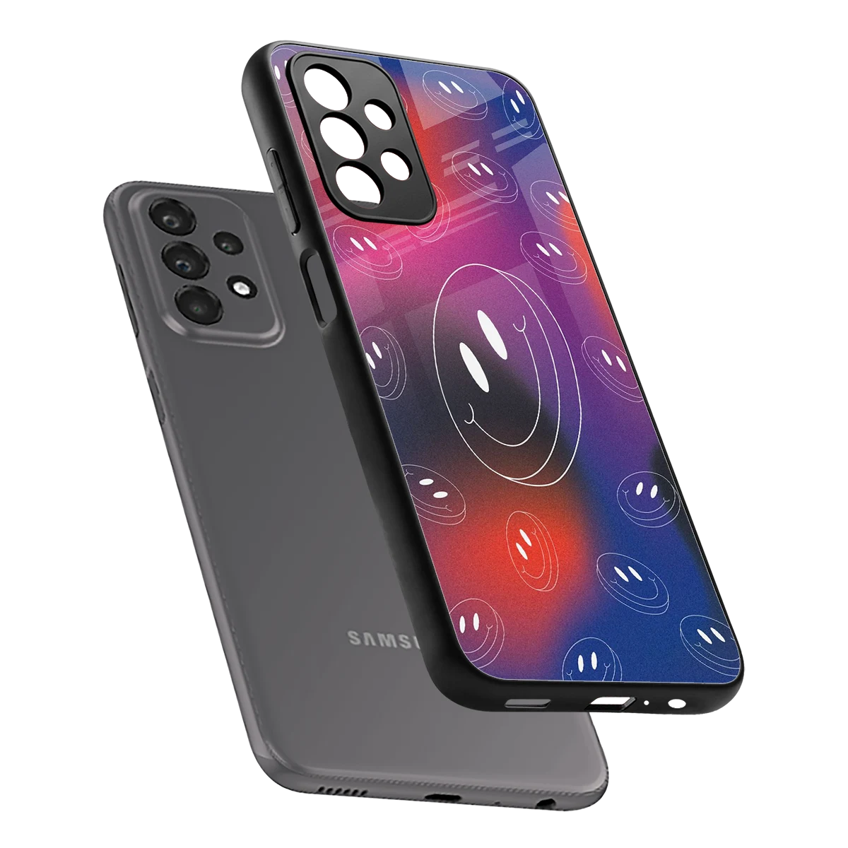 Happy Vibes sleek samsung galaxy a23 cover with tempered glass back and TPU edges