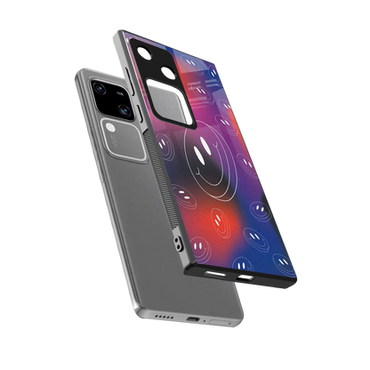 Happy Vibes sleek vivo v30 cover with tempered glass back and TPU edges