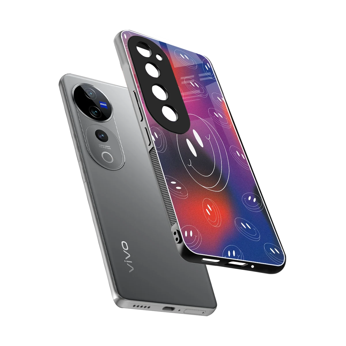 Happy Vibes sleek vivo v40 pro cover with tempered glass back and TPU edges