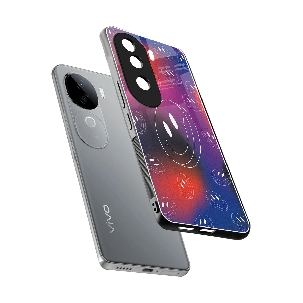 Happy Vibes sleek vivo v40e cover with tempered glass back and TPU edges