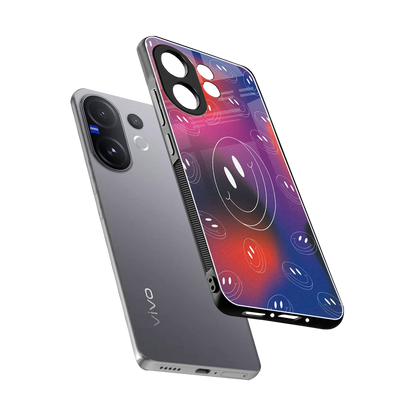 Happy Vibes sleek vivo v60 cover with tempered glass back and TPU edges