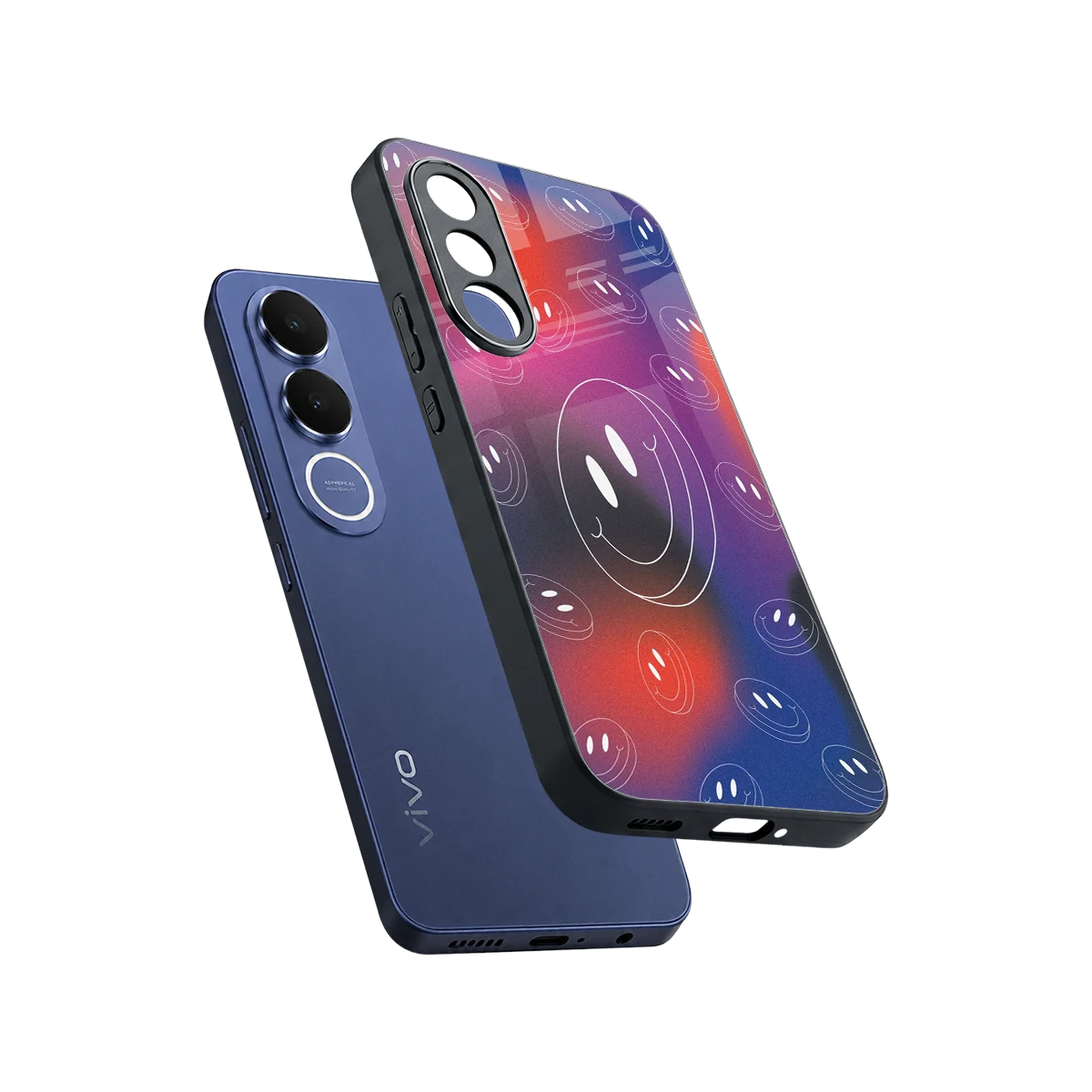 Happy Vibes sleek vivo v70 fe cover with tempered glass back and TPU edges