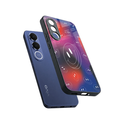 Happy Vibes sleek vivo v70 fe cover with tempered glass back and TPU edges