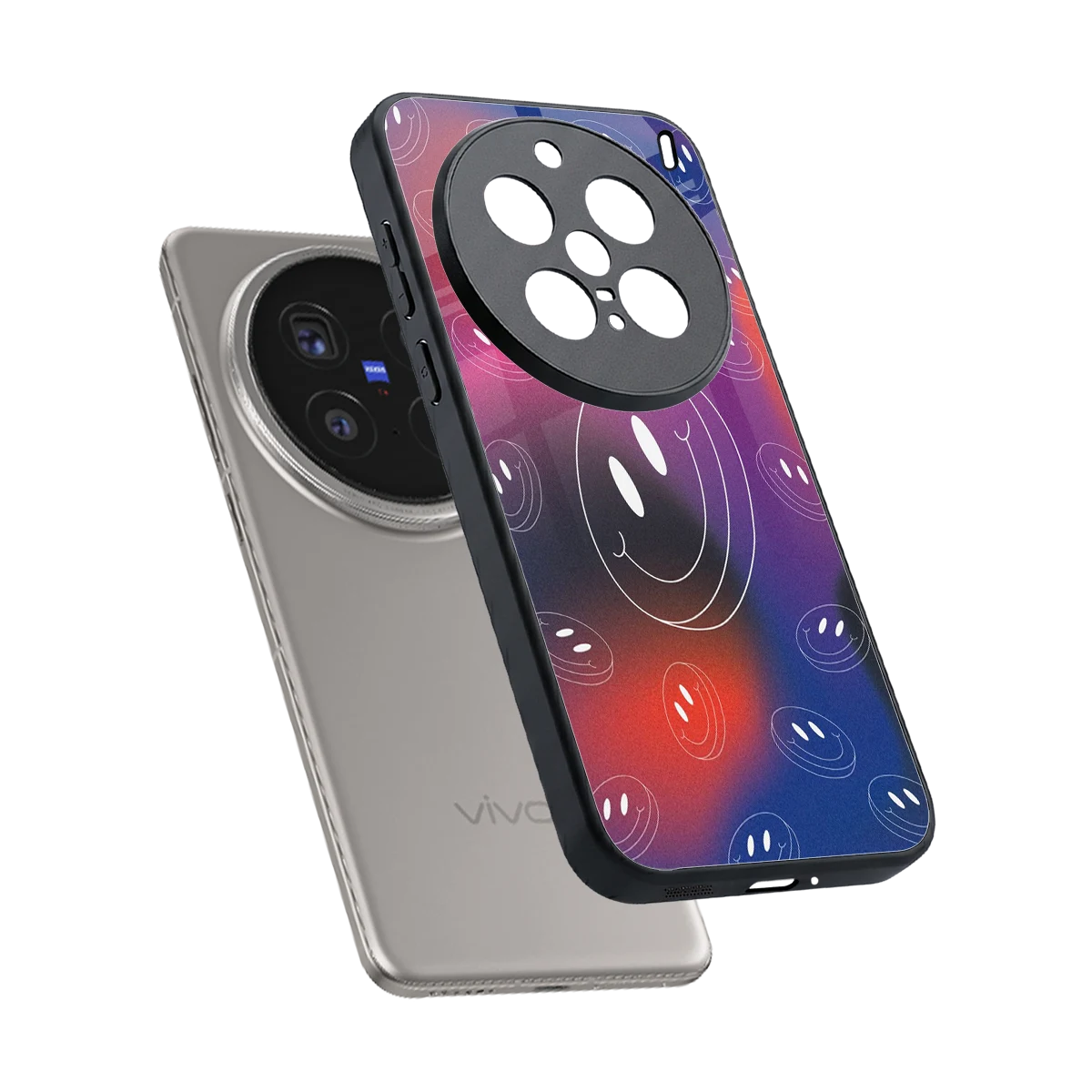 Happy Vibes sleek vivo x200 pro cover with tempered glass back and TPU edges