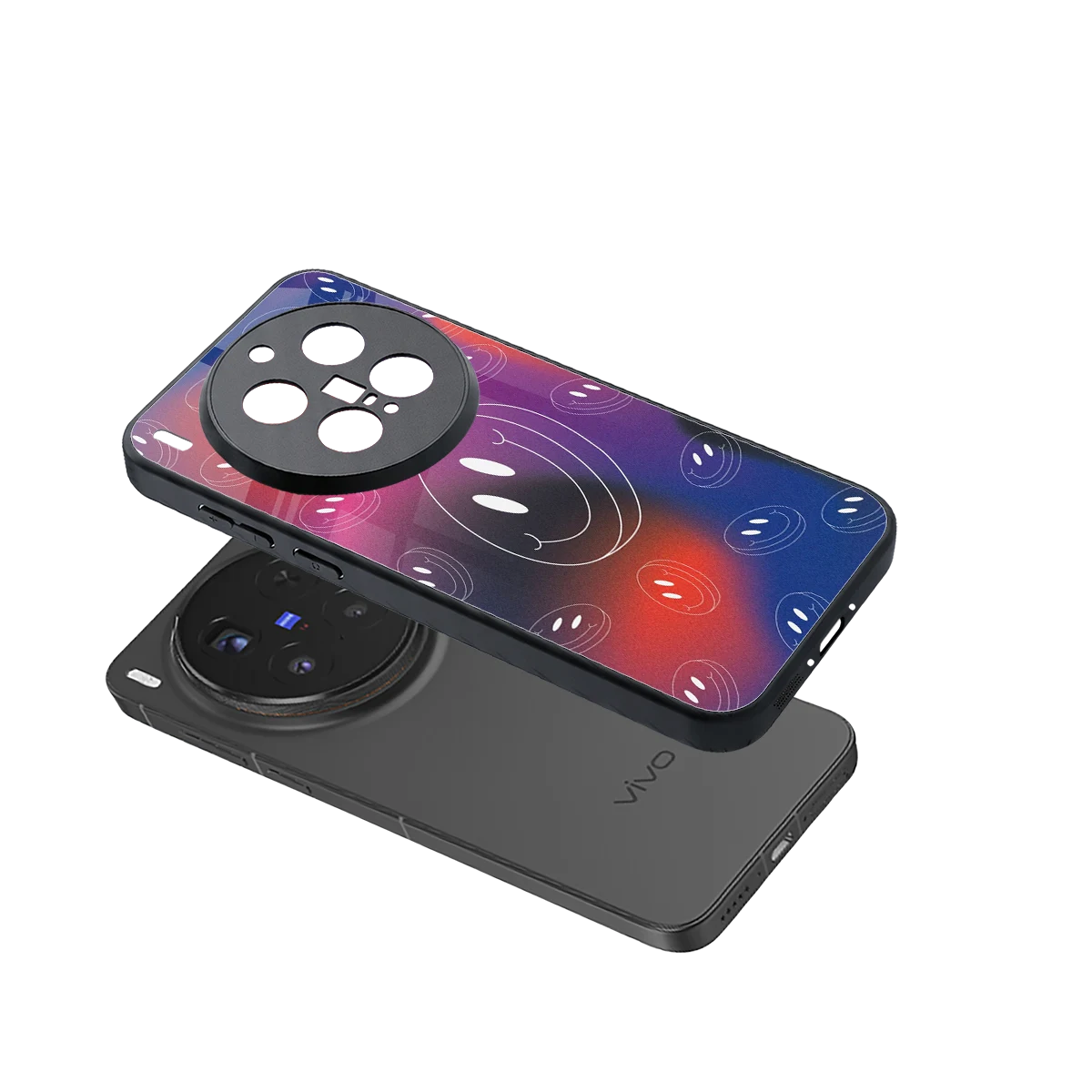 Happy Vibes sleek vivo x300 pro cover with tempered glass back and TPU edges