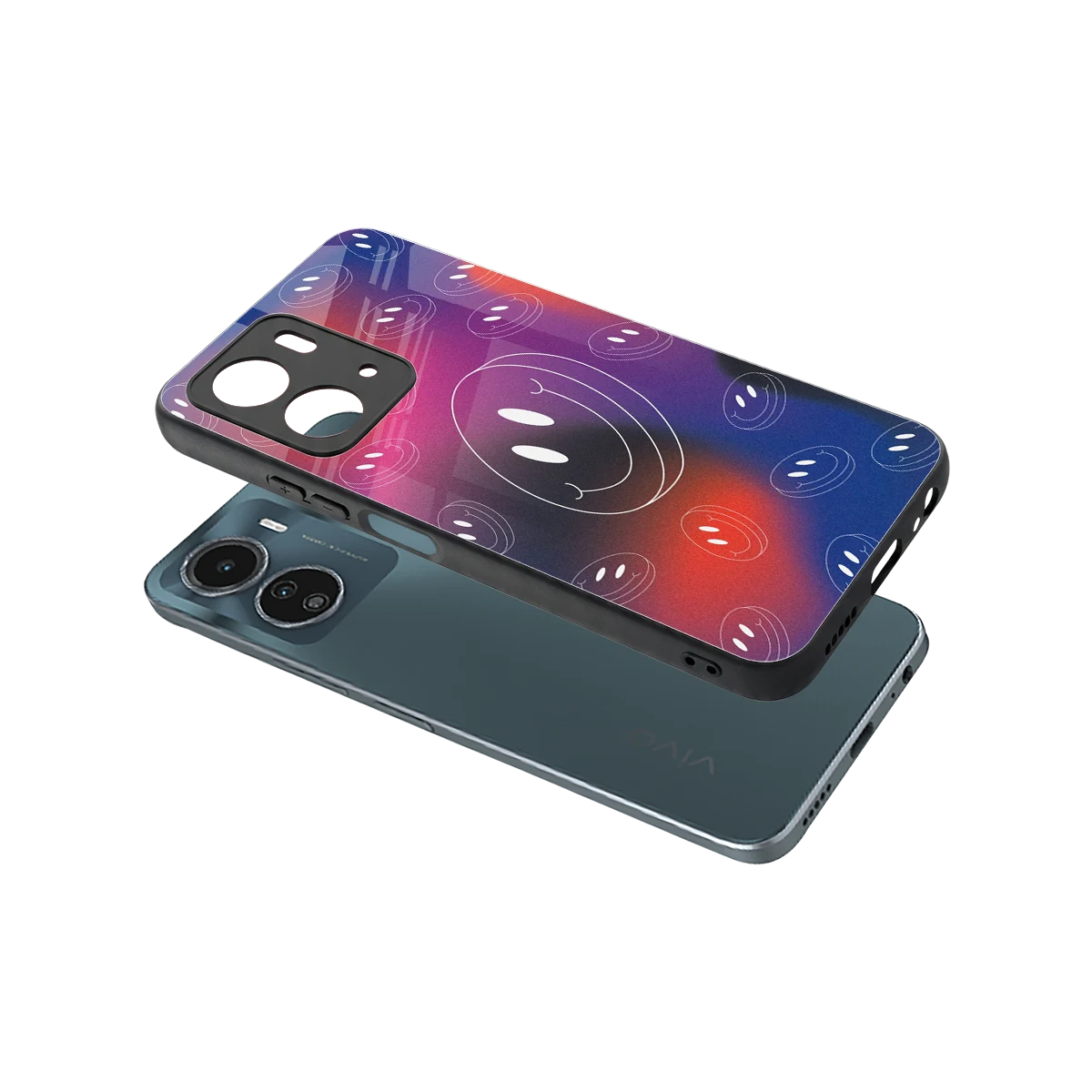 Happy Vibes sleek vivo y16 cover with tempered glass back and TPU edges