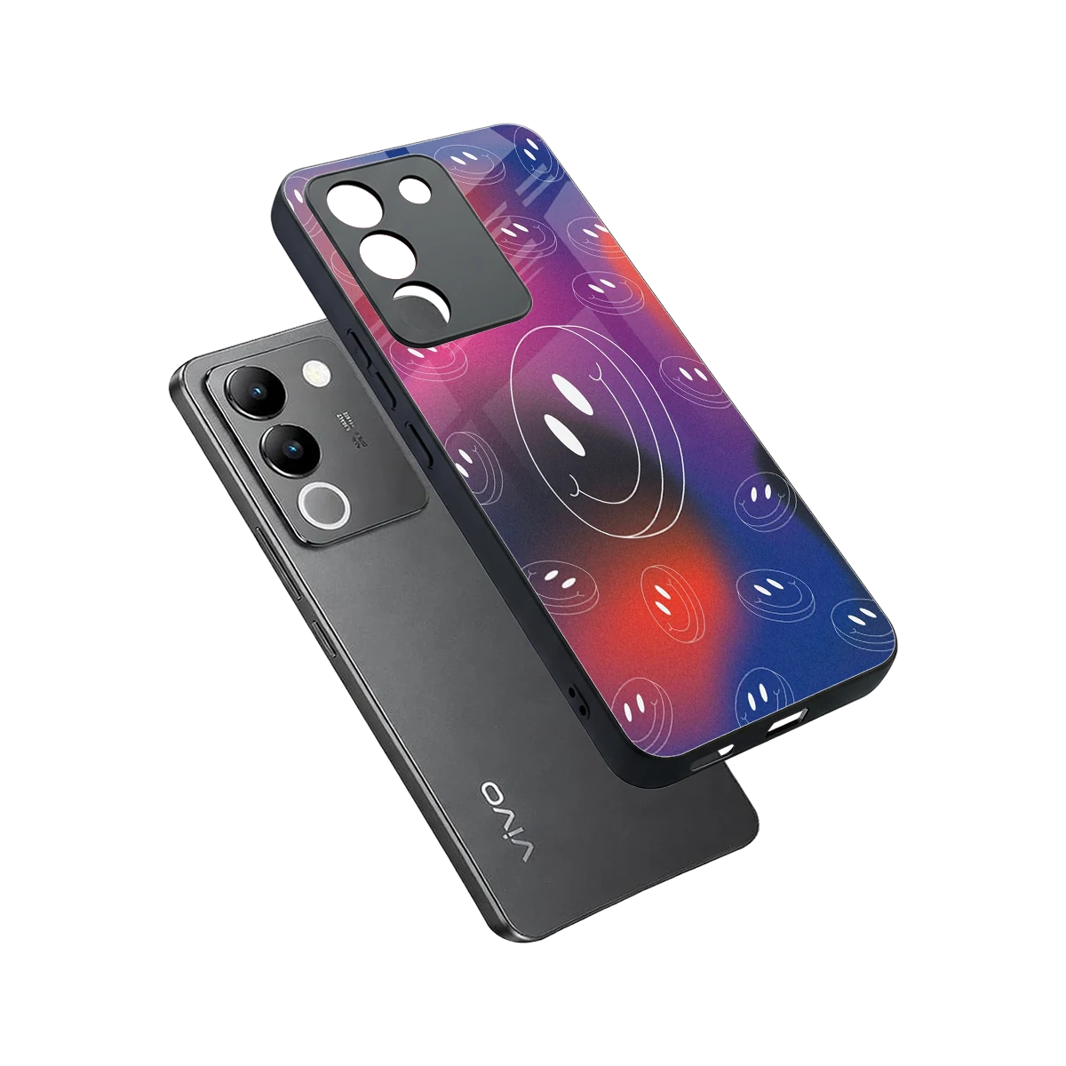 Happy Vibes sleek vivo y200 5g cover with tempered glass back and TPU edges