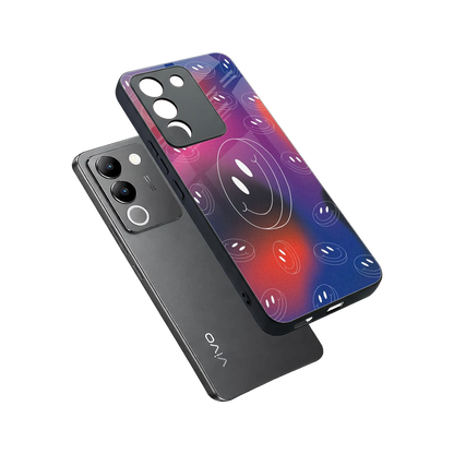 Happy Vibes sleek vivo y200 5g cover with tempered glass back and TPU edges