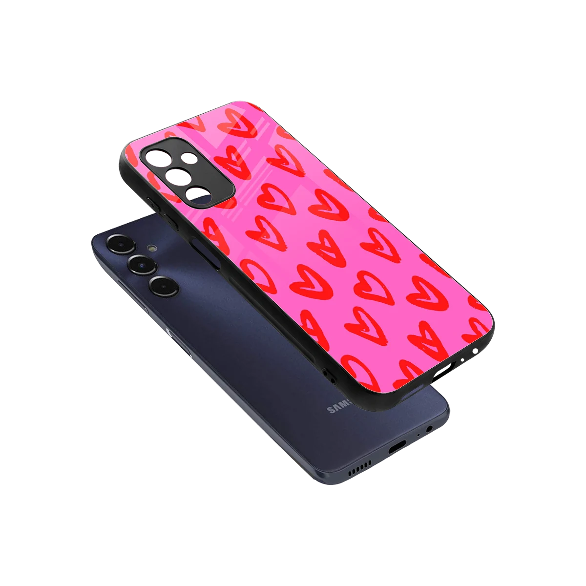 Heart Bloom sleek samsung galaxy m14 5g cover with tempered glass back and TPU edges